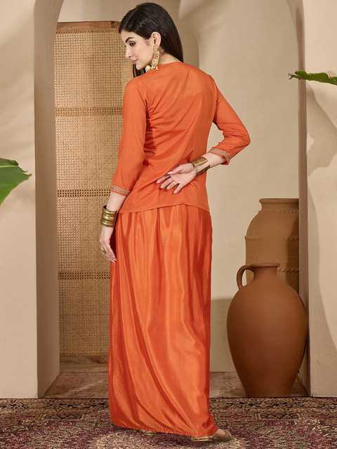 Sangria Zari Sequence Thread Work Crop Top & Pleated Skirt with Shrug Co-Ords - Image 5