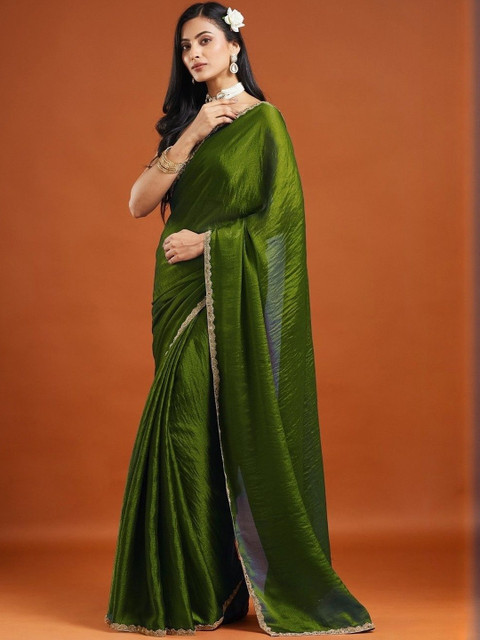 LOROFY Beads and Stones Khandua Silk Wedding Chanderi Saree - Image 3
