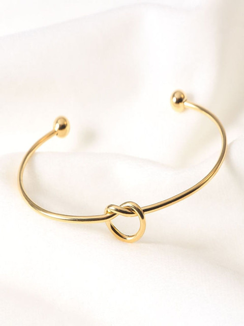 TEULRIP Stainless Steel Gold-Plated Anti Tarnish Knot Open Cuff Bracelet