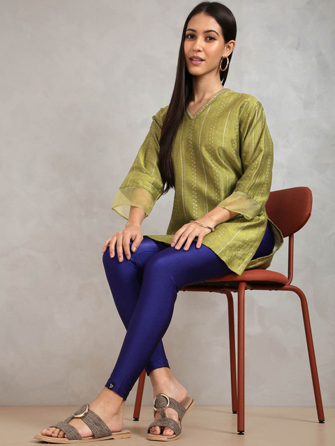 TWIN BIRDS Women Nylon Solid Blue Shimmer Leggings - Image 5