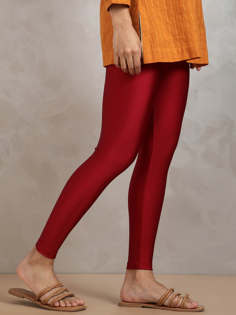 TWIN BIRDS Women Nylon Solid Red Shimmer Legging - Image 2
