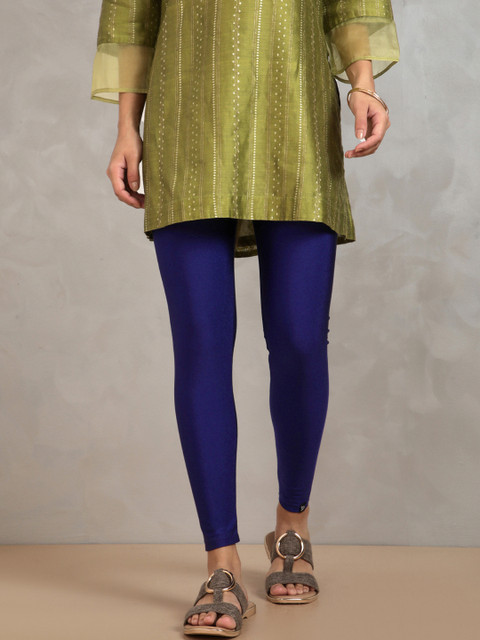 TWIN BIRDS Women Blue Solid Ankle-Length Shimmer Leggings