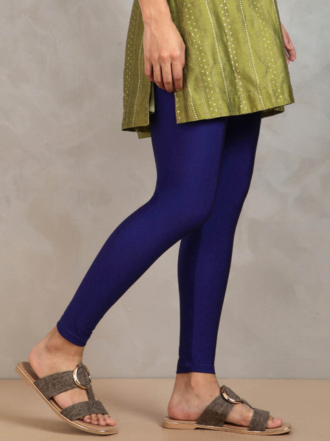 TWIN BIRDS Women Nylon Solid Blue Shimmer Leggings - Image 2