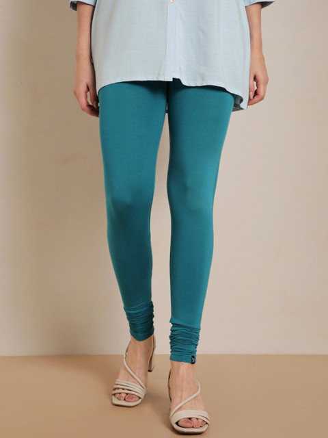 TWIN BIRDS Women Teal Blue Solid Churidar-Length Leggings