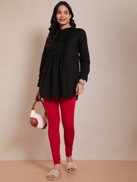 TWIN BIRDS Women Red Solid Churidar-Length Leggings - Image 5