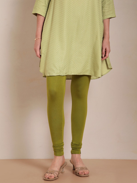 TWIN BIRDS Women Green Solid Churidar-Length Leggings