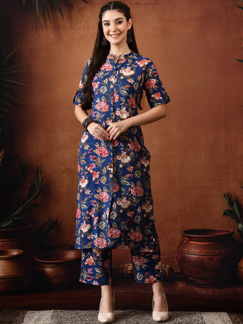 TRUVON FASHIONS Blue Printed Cotton Tunic with Palazzo Co-Ords