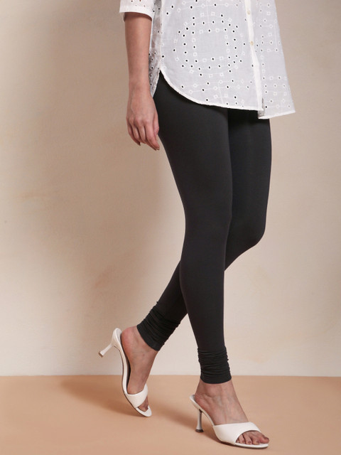 TWIN BIRDS Women Charcoal Grey Solid Churidar-Length Leggings - Image 2