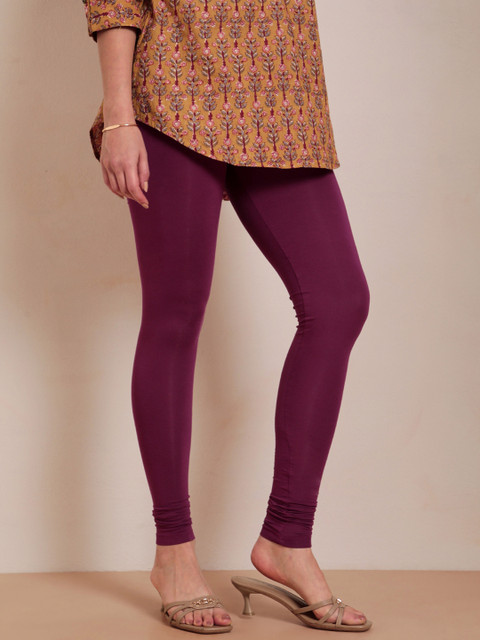 TWIN BIRDS Women Maroon Magenta Solid Churidar-Length Leggings - Image 2