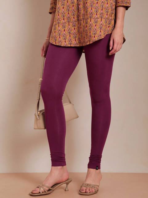 TWIN BIRDS Women Maroon Magenta Solid Churidar-Length Leggings - Image 4