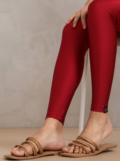 TWIN BIRDS Women Nylon Solid Red Shimmer Legging - Image 7