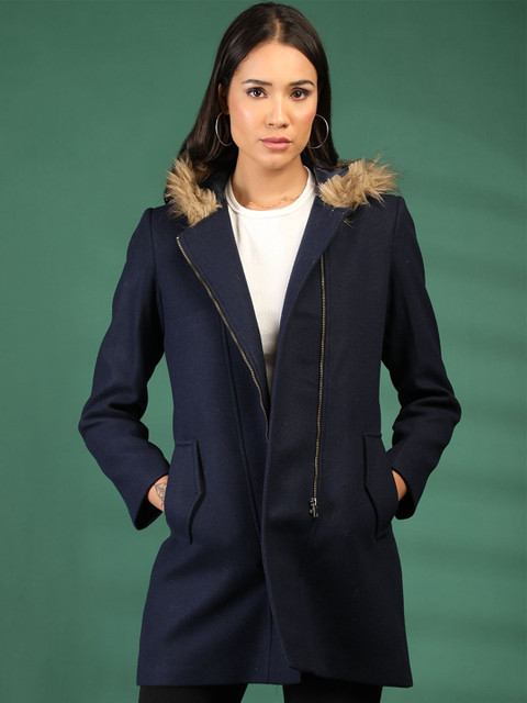 Roadster Women Hooded Collar With Zip Single-Breasted Overcoat
