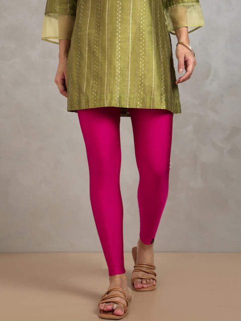 TWIN BIRDS Women Nylon Solid Pink Shimmer Legging