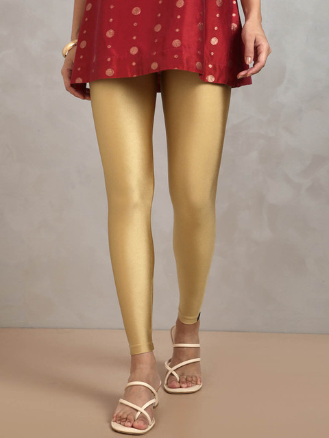 TWIN BIRDS Women Nylon Solid Gold Shimmer Legging