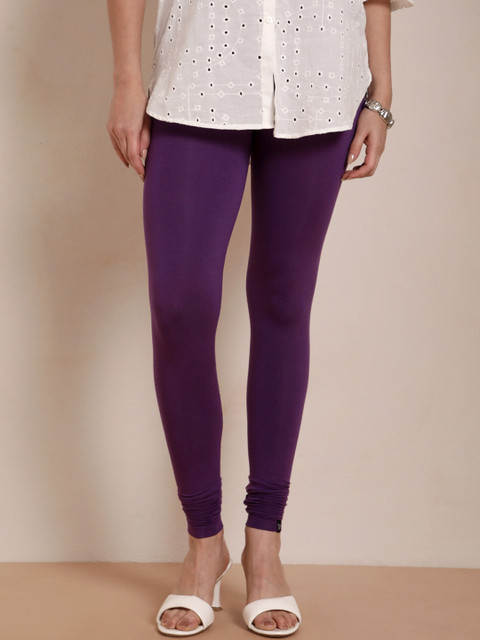 TWIN BIRDS Women Purple Solid Churidar-Length Leggings