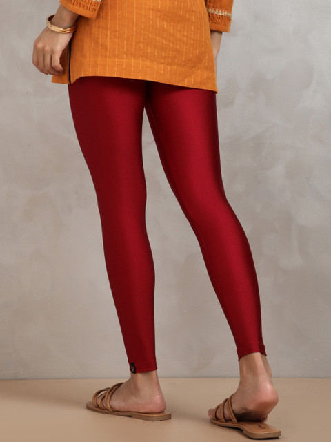 TWIN BIRDS Women Nylon Solid Red Shimmer Legging - Image 3