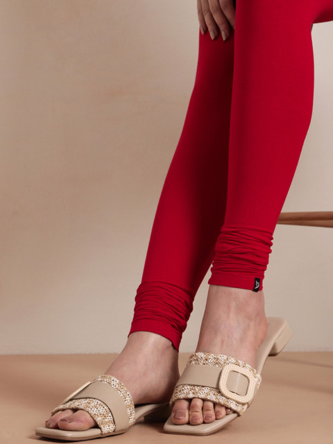 TWIN BIRDS Women Red Solid Churidar-Length Leggings - Image 7