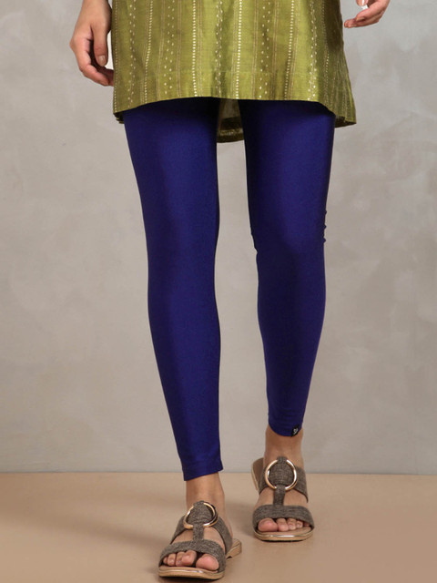 TWIN BIRDS Women Nylon Solid Blue Shimmer Leggings