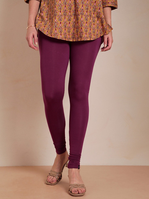 TWIN BIRDS Women Maroon Magenta Solid Churidar-Length Leggings