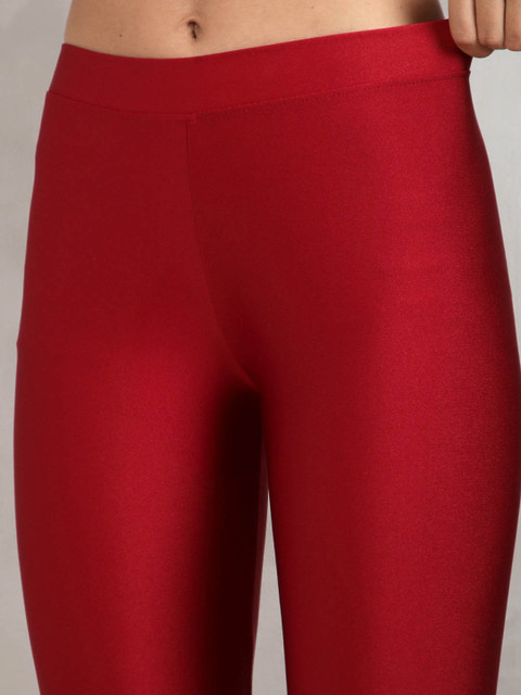 TWIN BIRDS Women Nylon Solid Red Shimmer Legging - Image 6