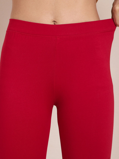 TWIN BIRDS Women Red Solid Churidar-Length Leggings - Image 6