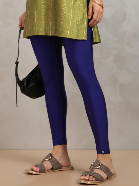 TWIN BIRDS Women Nylon Solid Blue Shimmer Leggings - Image 4