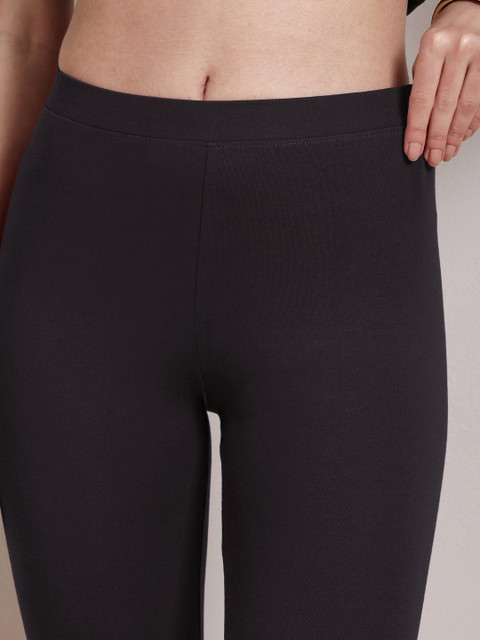 TWIN BIRDS Women Charcoal Grey Solid Churidar-Length Leggings - Image 6