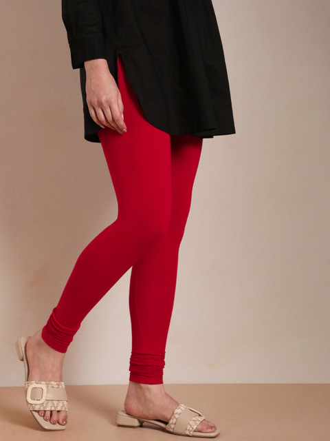 TWIN BIRDS Women Red Solid Churidar-Length Leggings - Image 2