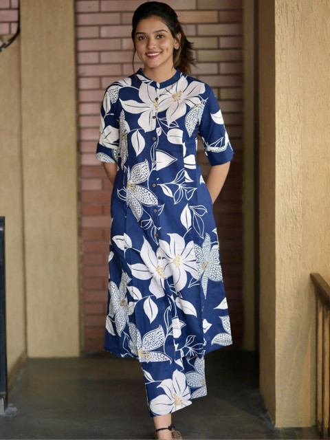 4 STOCK Printed Mandarin Collar Pure Cotton Tunic With Trousers