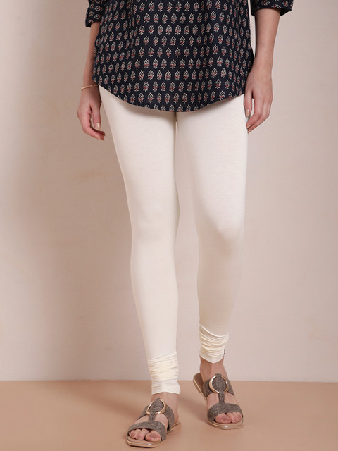 TWIN BIRDS Women Off-White Solid Churidar-Length Leggings