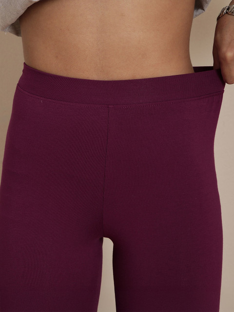 TWIN BIRDS Women Maroon Magenta Solid Churidar-Length Leggings - Image 6