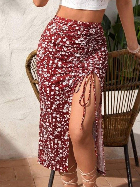 JINJIN FASHION Floral Printed High-Waist Knee-Length Pencil Skirts