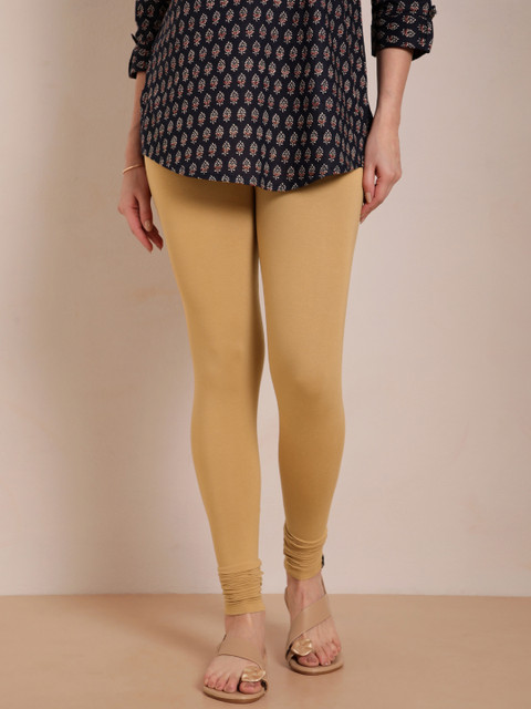 TWIN BIRDS Women Beige Solid Churidar-Length Leggings