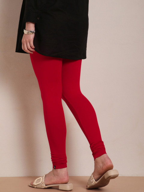 TWIN BIRDS Women Red Solid Churidar-Length Leggings - Image 3