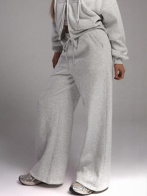 PRICHA Women Wide Leg-Fit Mid Rise Cotton Track Pants