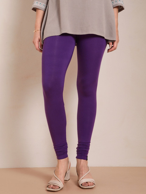 TWIN BIRDS Women Purple Solid Churidar-Length Leggings