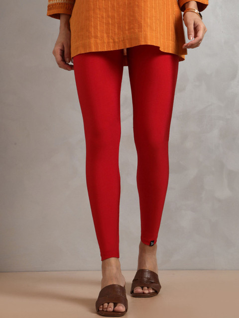 TWIN BIRDS Women Nylon Solid Red Shimmer Legging