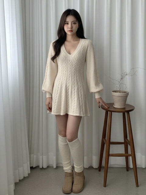 HERE&NOW Puff Sleeve Fit & Flare Mini Dress