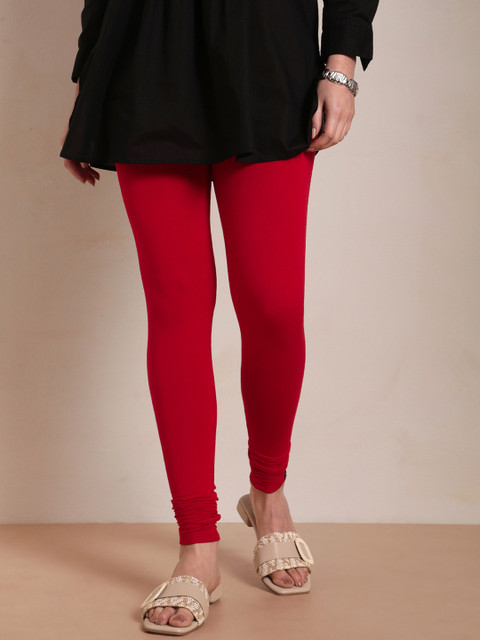 TWIN BIRDS Women Red Solid Churidar-Length Leggings