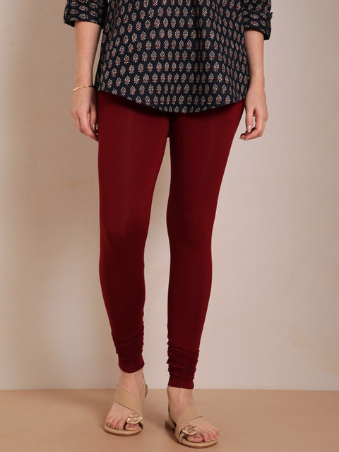 TWIN BIRDS Women Maroon Solid Churidar-Length Leggings