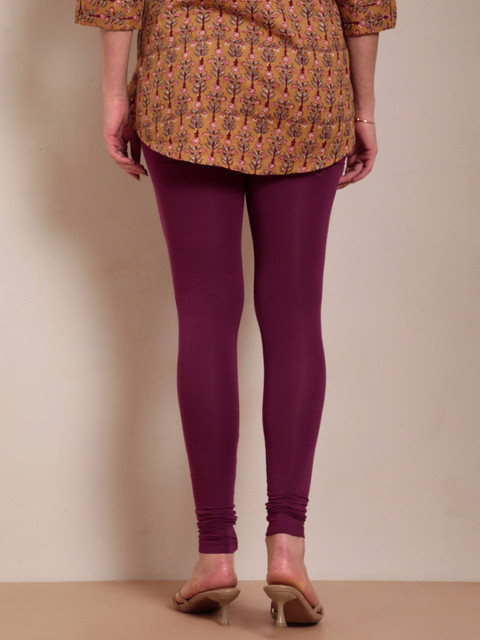 TWIN BIRDS Women Maroon Magenta Solid Churidar-Length Leggings - Image 3
