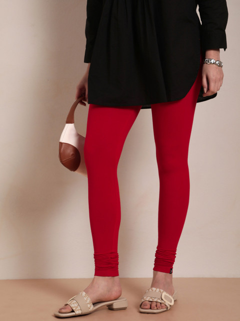 TWIN BIRDS Women Red Solid Churidar-Length Leggings - Image 4