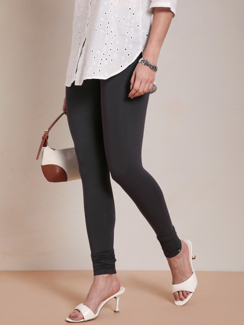 TWIN BIRDS Women Charcoal Grey Solid Churidar-Length Leggings - Image 4