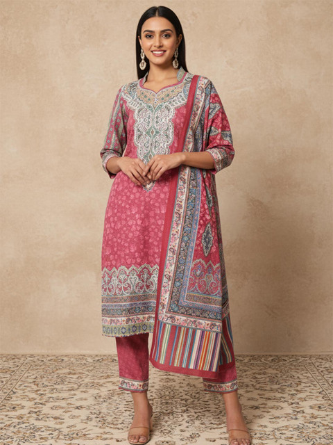 Zamour Embroidered Kalamkari Unstitched Dress Material