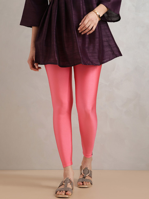 TWIN BIRDS Women Nylon Solid Pink Shimmer Legging