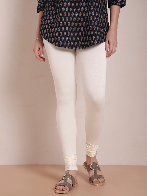 TWIN BIRDS Women Off White Solid Churidar-Length Leggings