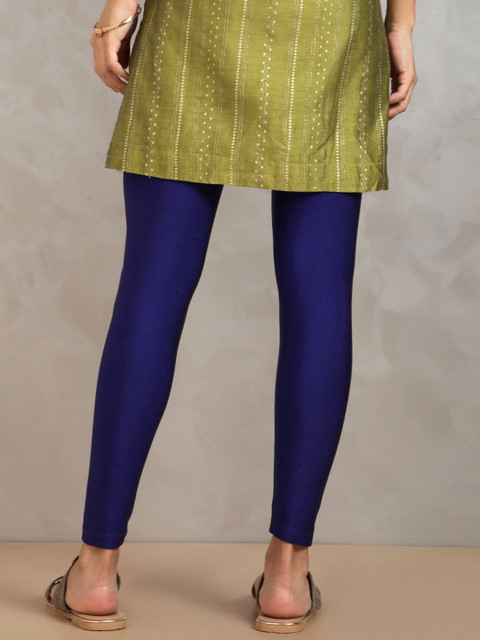 TWIN BIRDS Women Nylon Solid Blue Shimmer Leggings - Image 3