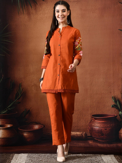 TRUVON FASHIONS Embroidered Tunic With Trousers Co-Ords