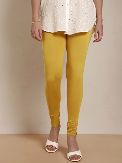 TWIN BIRDS Women Mustard Yellow Solid Churidar-Length Leggings