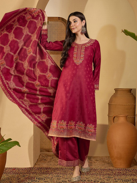Sangria Ethnic Motifs Woven Design Winter Pashmina Unstitched Dress Material - Image 5